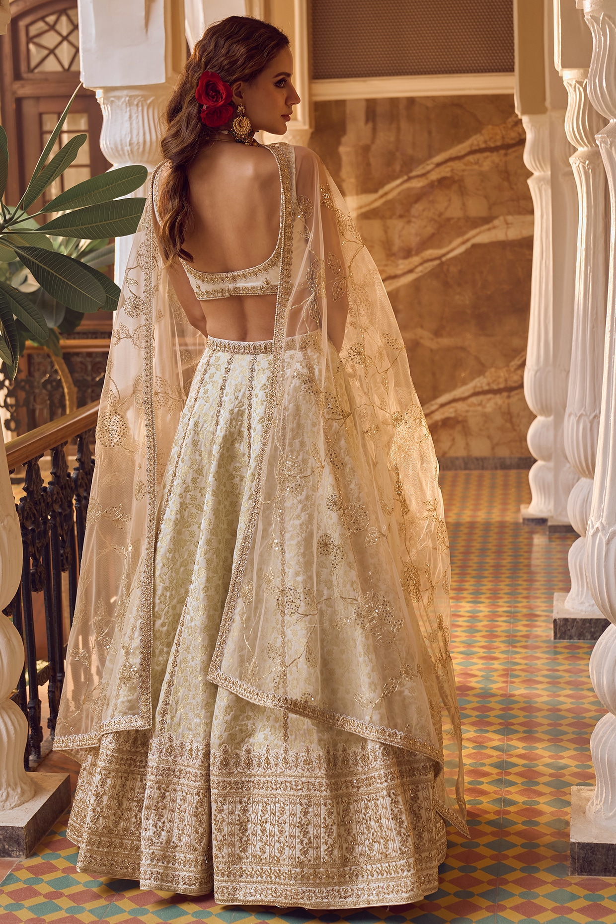 Off White Lehenga Zircon & Gota Embellished - CFW