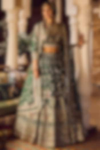 Bottle Green Net Embroidered Lehenga Set by Lashkaraa at Pernia's Pop Up Shop