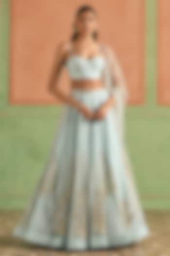 Light Blue Organza Zari Embellished Lehenga Set by Lashkaraa at Pernia's Pop Up Shop