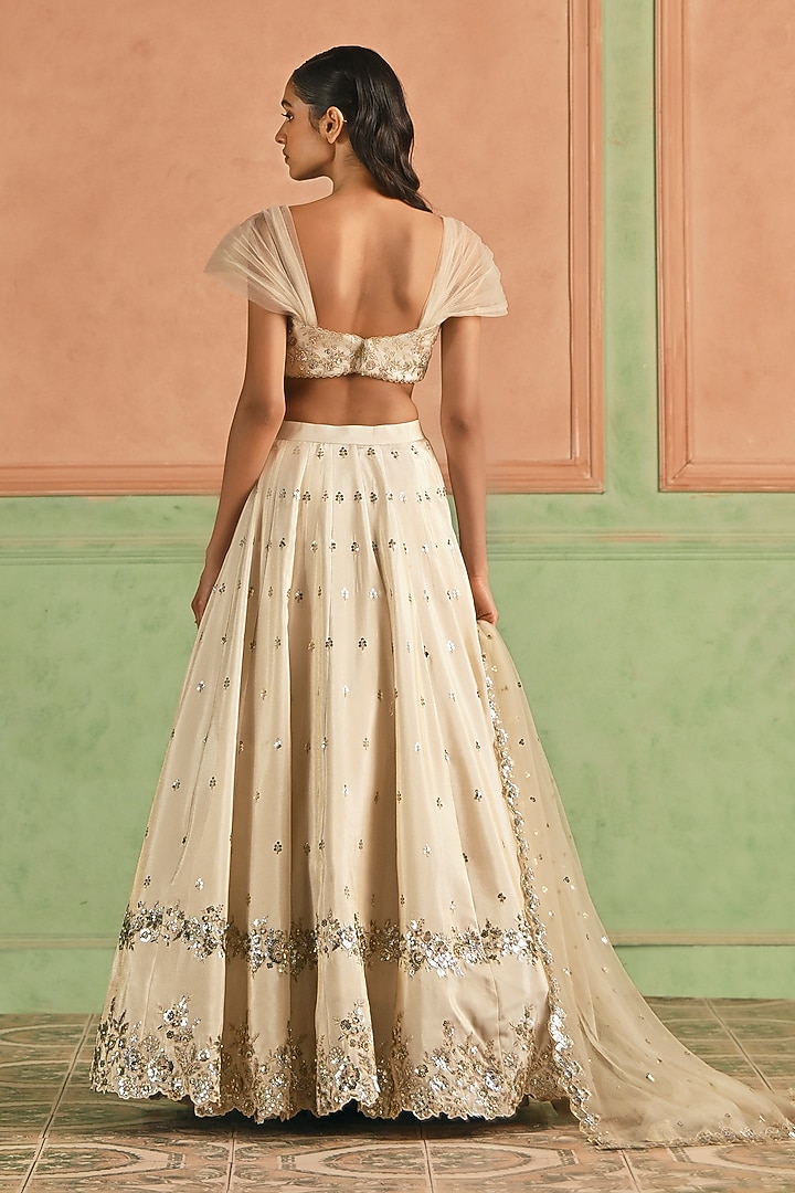 Cream Viscose Tissue Sequins Embellished Lehenga Set by Lashkaraa at Pernia's Pop Up Shop