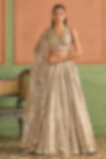 Gold Foil Silk Zari Hand Embellished Lehenga Set by Lashkaraa at Pernia's Pop Up Shop