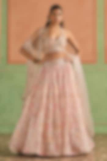 Pink Tissue Sequins & Thread Embroidered Lehenga Set by Lashkaraa at Pernia's Pop Up Shop