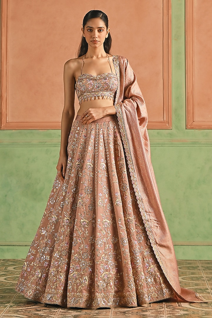 Dusty Pink Silk Sequins & Zari Embellished Lehenga Set by Lashkaraa at Pernia's Pop Up Shop