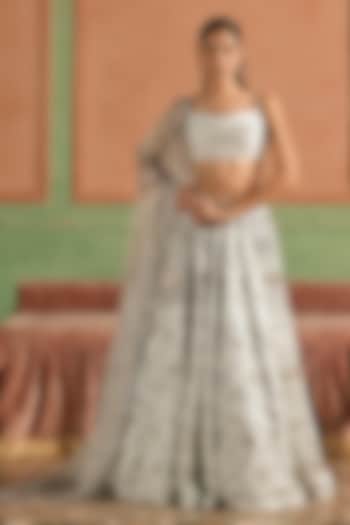 Grey Tissue Beaded Embellished Lehenga Set by Lashkaraa at Pernia's Pop Up Shop