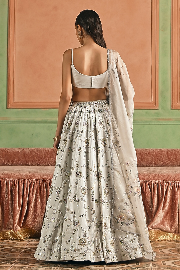 Grey Tissue Beaded Embellished Lehenga Set by Lashkaraa at Pernia's Pop Up Shop