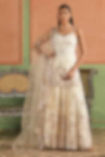 Off-White Georgette Sequins Embroidered Sharara Set by Lashkaraa at Pernia's Pop Up Shop