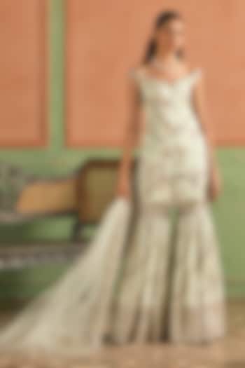 Mint Viscose Tissue Sequins Embroidered Gharara Set by Lashkaraa at Pernia's Pop Up Shop