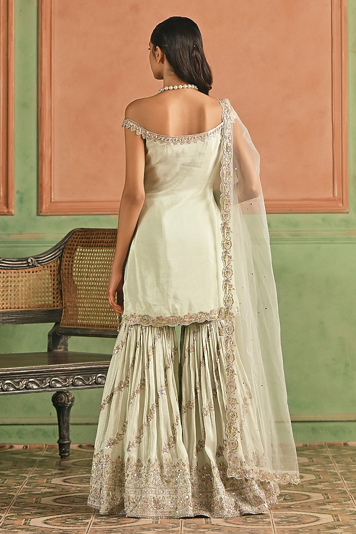Mint Viscose Tissue Sequins Embroidered Gharara Set by Lashkaraa at Pernia's Pop Up Shop