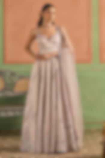 Dusty Mauve Tissue Zari Embroidered Party Wear Anarkali Set by Lashkaraa at Pernia's Pop Up Shop