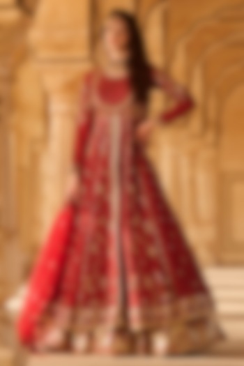 Maroon Georgette Sequins Embroidered Party Wear Anarkali Set by Lashkaraa at Pernia's Pop Up Shop