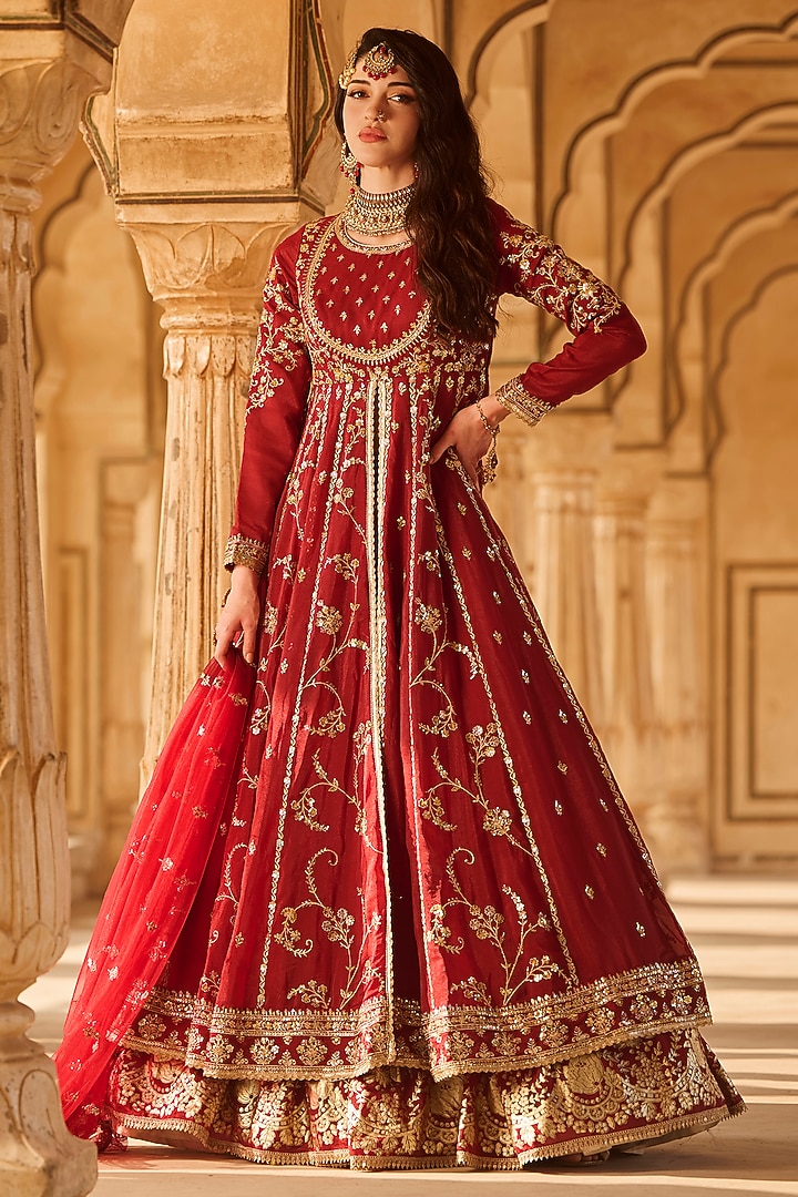 Maroon Georgette Sequins Embroidered Party Wear Anarkali Set by Lashkaraa at Pernia's Pop Up Shop
