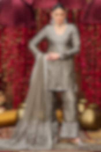 Grey Silk Sequins Embroidered Kurta Set by Lashkaraa at Pernia's Pop Up Shop