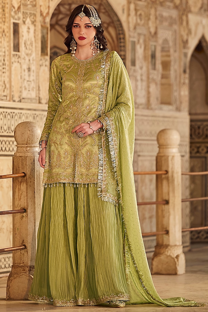 Mint Green Georgette Party Wear Sharara Set by Lashkaraa at Pernia's Pop Up Shop