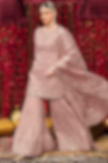 Dusty Pink & Gold Tissue Gharara Set by Lashkaraa at Pernia's Pop Up Shop