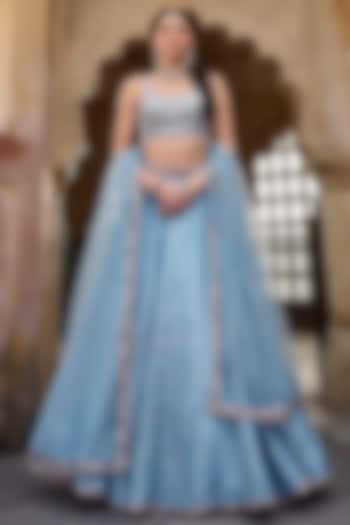 Sky Blue Organza Sequins Embroidered Lehenga Set by Lashkaraa at Pernia's Pop Up Shop