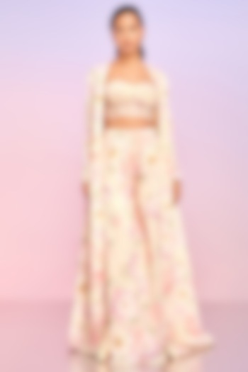 Light Peach Georgette Printed Jacket Set by Lashkaraa at Pernia's Pop Up Shop