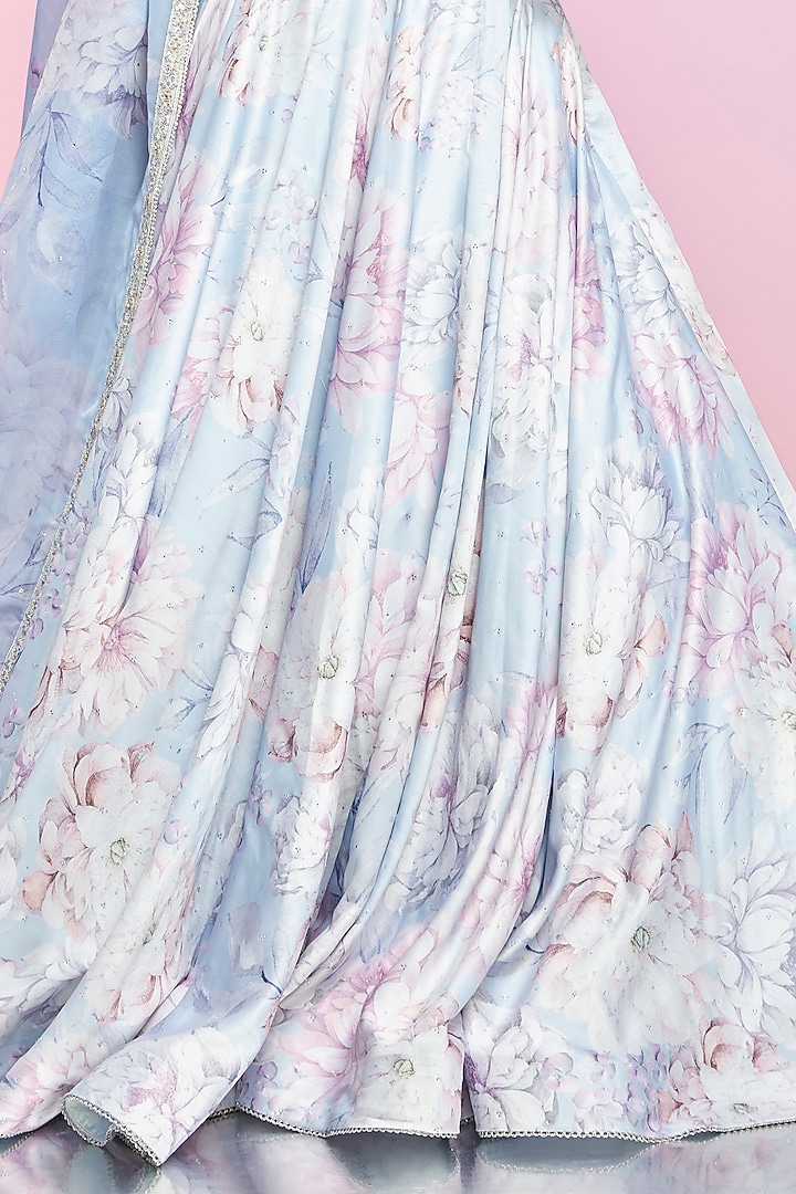 Dusty Periwinkle Silk Floral Printed Lehenga Set by Lashkaraa at Pernia's Pop Up Shop
