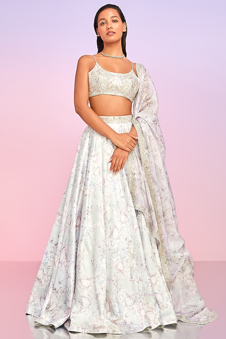Dusty Lilac Silk Floral Printed Lehenga Set by Lashkaraa at Pernia's Pop Up Shop
