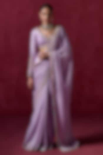Lavender Silk Sequins Embroidered Party Wear Saree Set by Lashkaraa at Pernia's Pop Up Shop