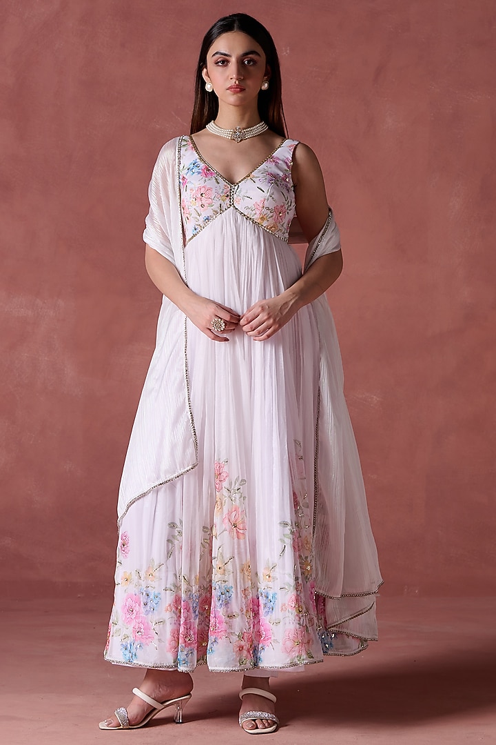 sachin and babi light blue dress White Chiffon Floral Printed Party Wear Anarkali Set by Lashkaraa at  Pernia's Pop Up Shop
