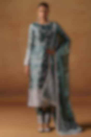 Light Teal Tissue Organza Zari Hand Embroidered Kurta Set by Lashkaraa at Pernia's Pop Up Shop