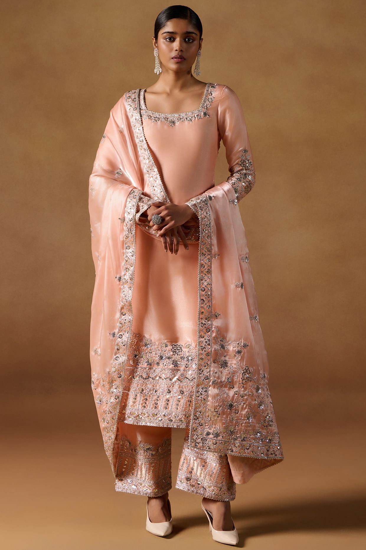 Delie Organza Peach Kurta Set