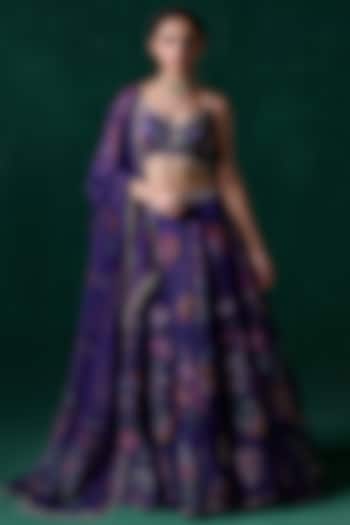 Purple Organza Floral Printed & Embellished Lehenga Set by Lashkaraa at Pernia's Pop Up Shop