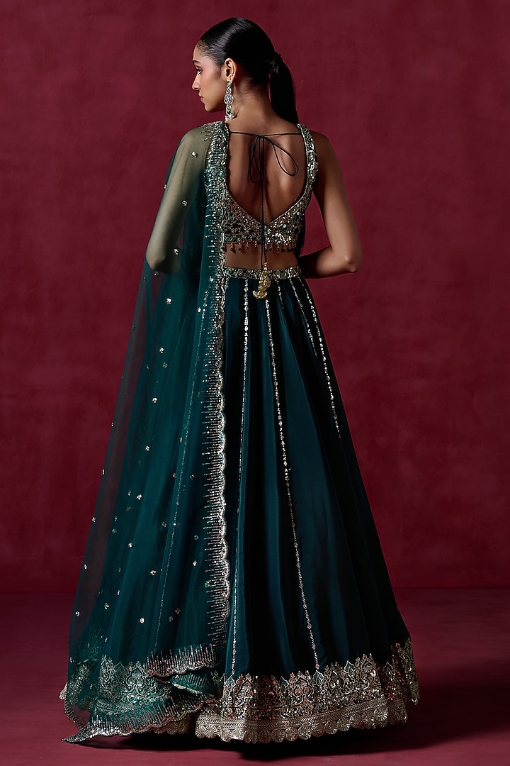Dark Green Multicolor Sequins Embroidered Lehenga Skirt Suit main image 1