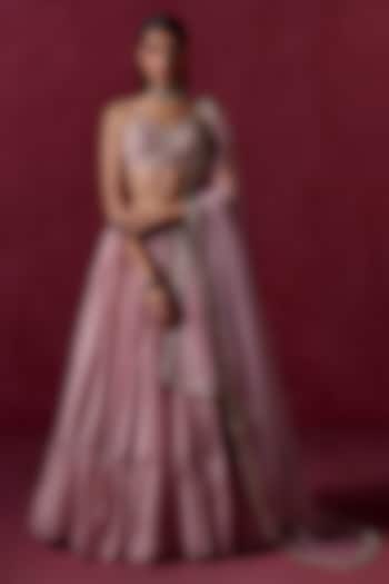 Nude-Pink Silk Zari & Sequins Embroidered Lehenga Set by Lashkaraa at Pernia's Pop Up Shop