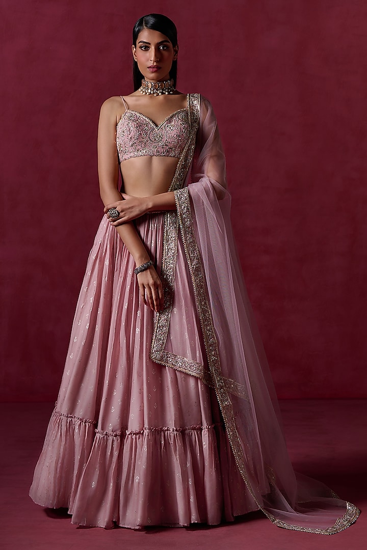 Nude-Pink Silk Zari & Sequins Embroidered Lehenga Set by Lashkaraa at Pernia's Pop Up Shop