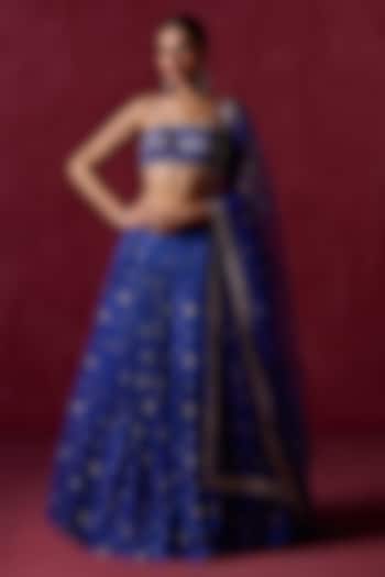 Royal Blue Brocade Zari & Sequins Embroidered Lehenga Set by Lashkaraa at Pernia's Pop Up Shop