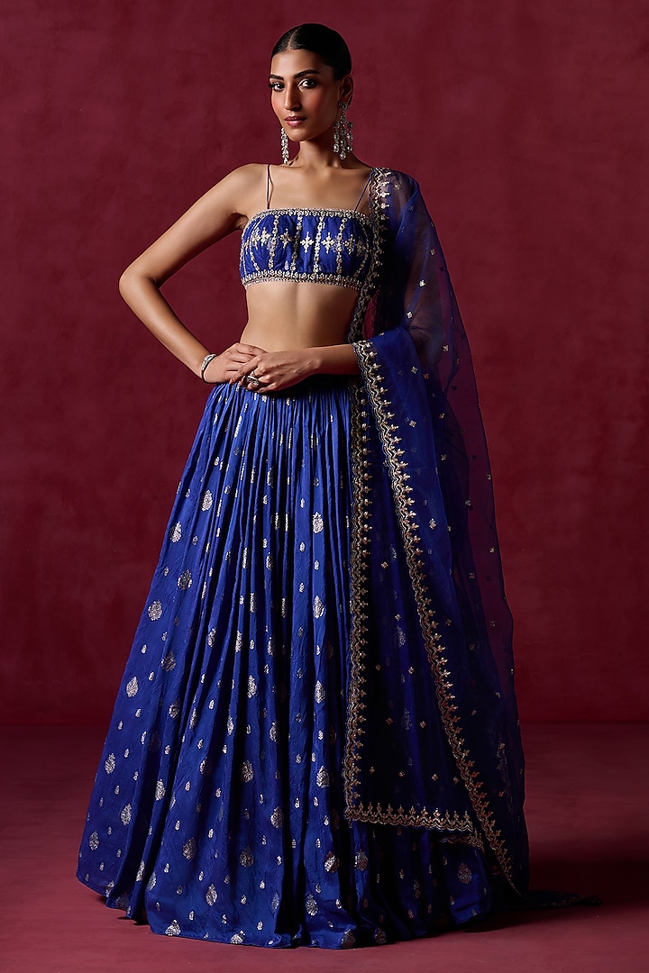 Royal Blue Brocade Zari & Sequins Embroidered Lehenga Set by Lashkaraa at Pernia's Pop Up Shop