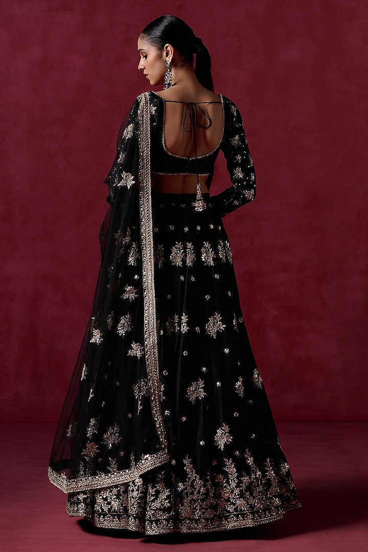 Izar Printed Sequin Lehenga Set - Black