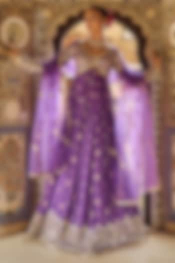 Purple Brocade Zari Embroidered Anarkali Set by Lashkaraa