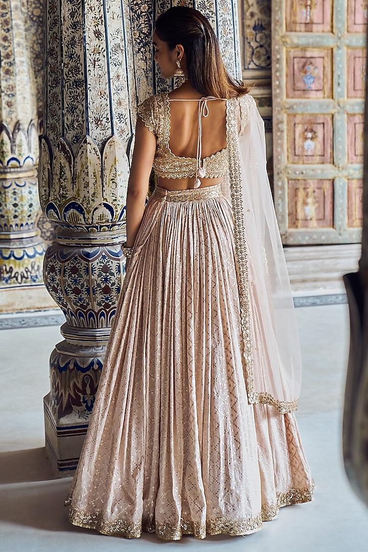 Nude Brocade & Shantoon Thread Embroidered Lehenga Set by Lashkaraa at Pernia's Pop Up Shop