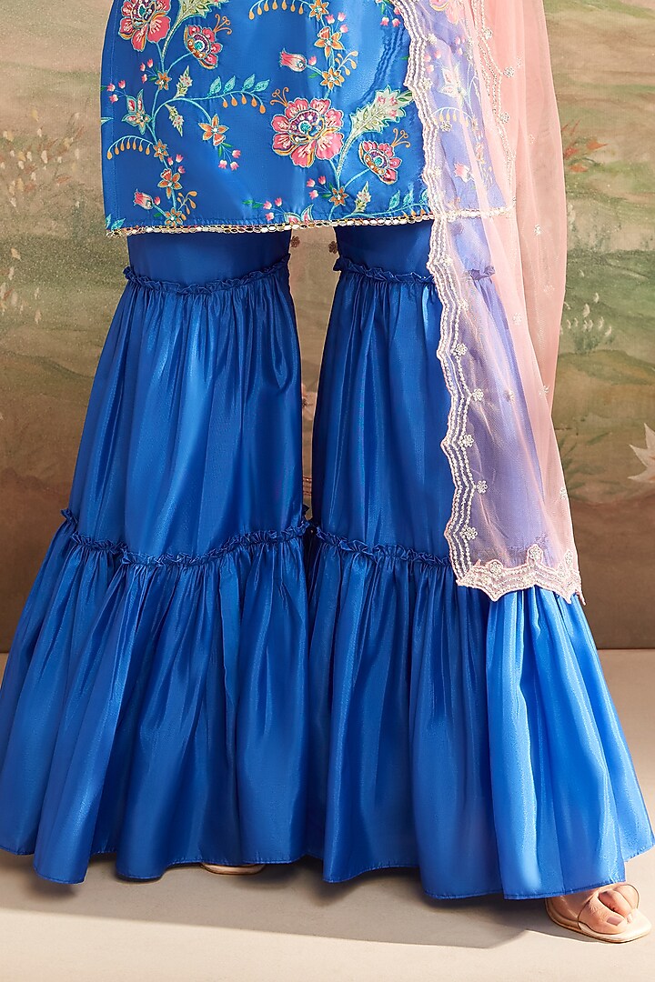 Blue Satin Sharara Set by Lashkaraa at Pernia's Pop Up Shop
