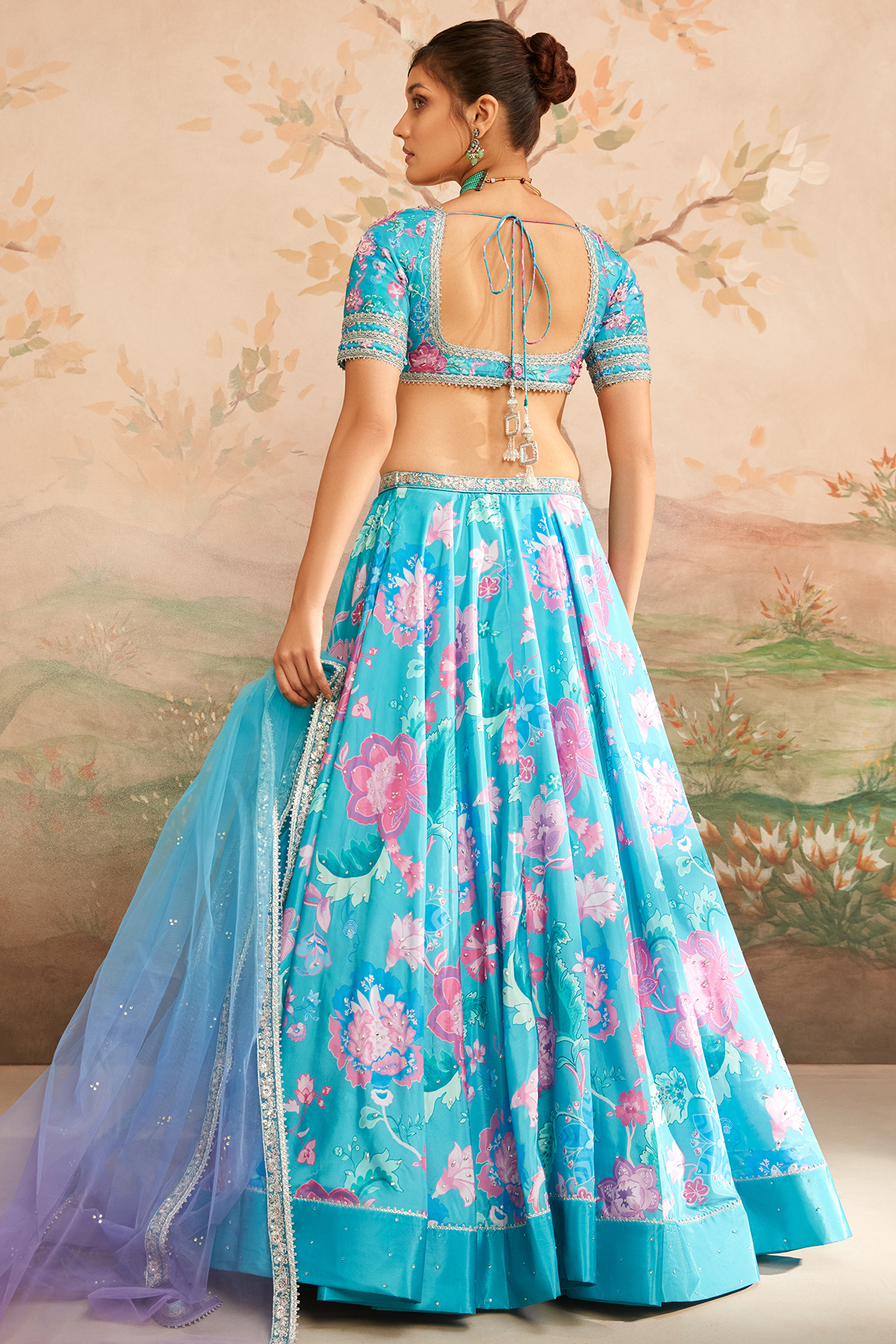 Sky Blue & Peach Colored Party Wear Embroidered Art Silk Lehenga Choli–  FasGlam