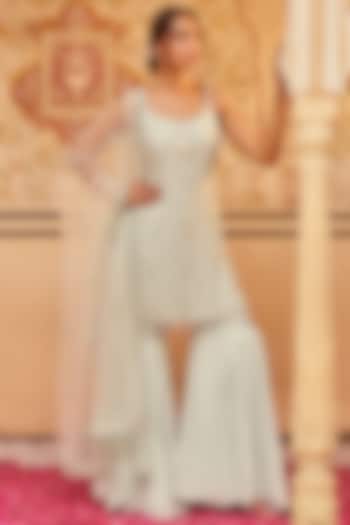 Soft Blue Chinon Hand Embellished Gharara Set by Lashkaraa at Pernia's Pop Up Shop