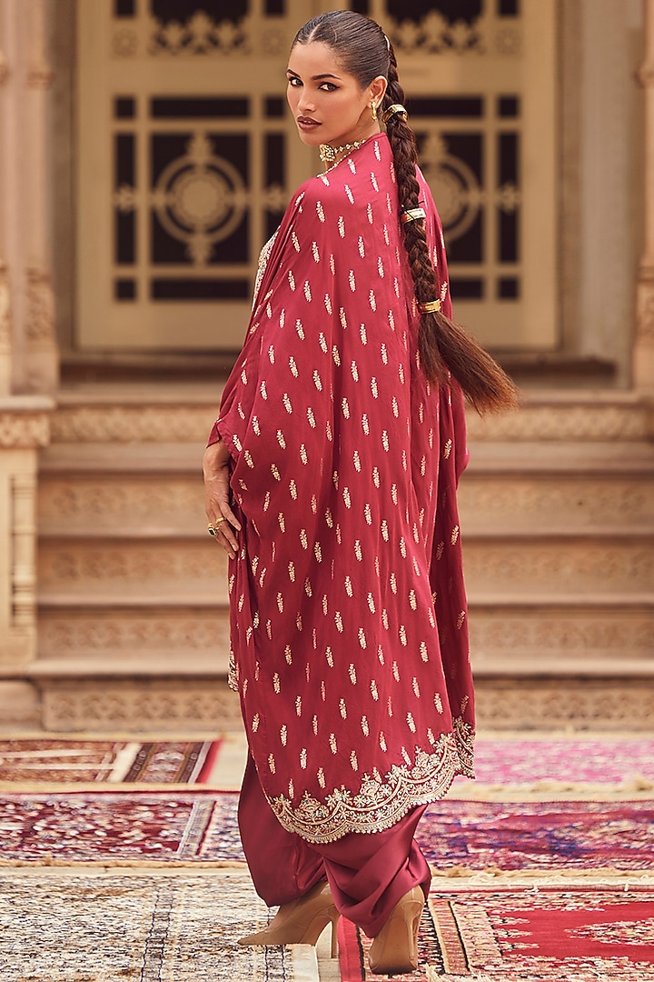 Maroon Satin Sequins Embellished Dhoti Set by Lashkaraa at Pernia's Pop Up Shop