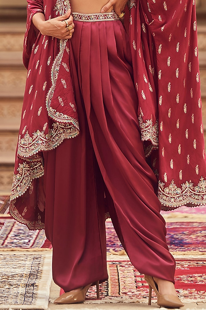 Maroon Satin Sequins Embellished Dhoti Set by Lashkaraa at Pernia's Pop Up Shop