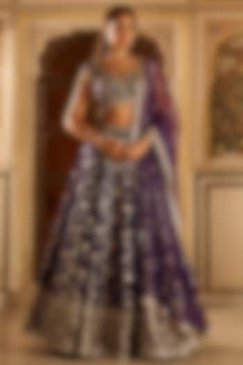 Purple Brocade Zari Embellished Lehenga Set by Lashkaraa at Pernia's Pop Up Shop