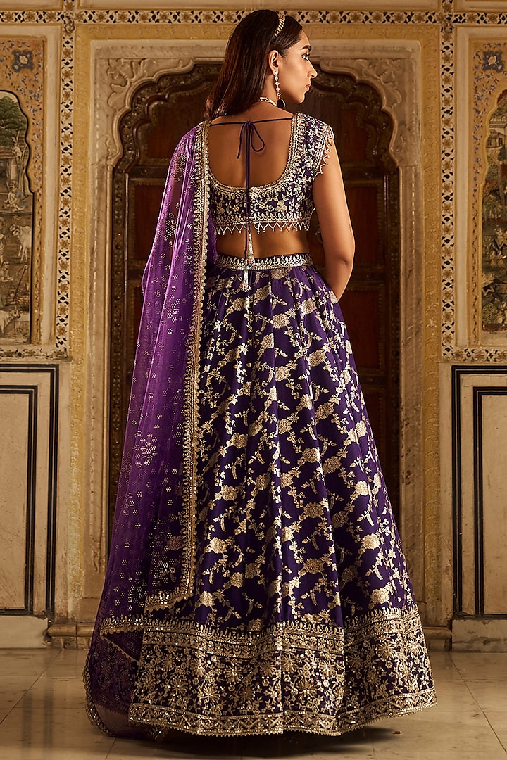 Purple Brocade Zari Embellished Lehenga Set by Lashkaraa at Pernia's Pop Up Shop