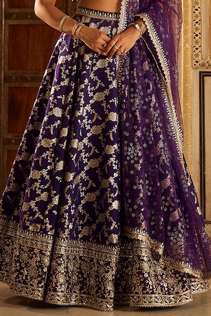 Purple Brocade Zari Embellished Lehenga Set by Lashkaraa at Pernia's Pop Up Shop