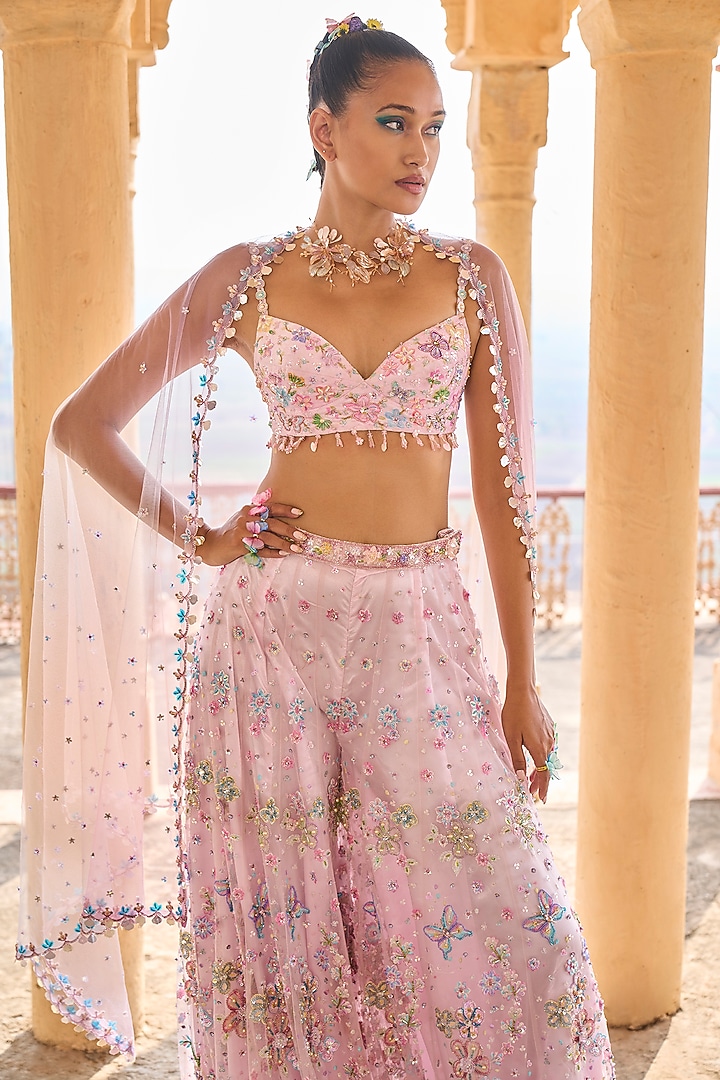 Light Pink Chiffon Bridal Sharara Set by Lashkaraa at Pernia's Pop Up Shop