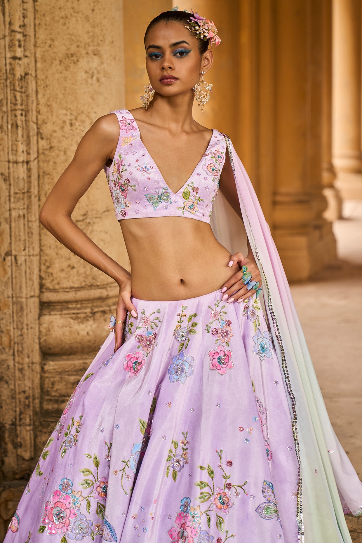 Blush Pink Pastel Floral Lehenga Set – Jiya by Veer Design Studio