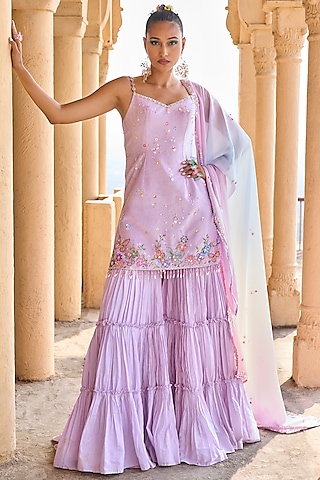 Lavender Crepe Sharara Set by Lashkaraa
