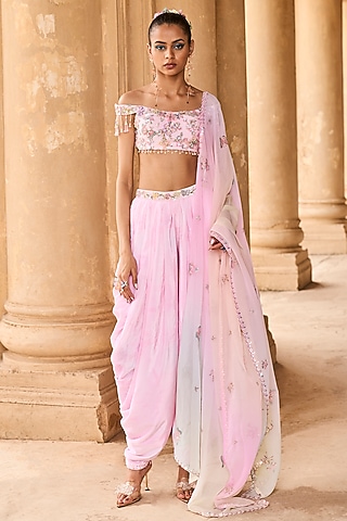 Pink Velvet Pant Set by Lashkaraa