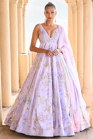 Periwinkle Printed Anarkali Set by Lashkaraa