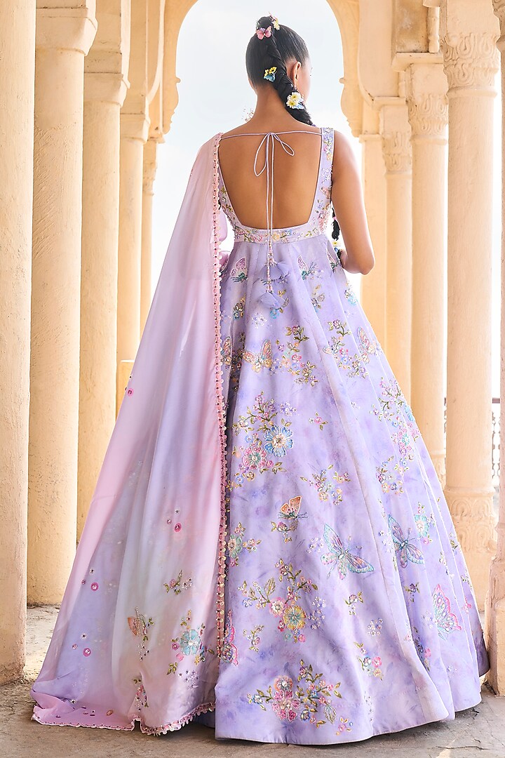 Periwinkle Printed Bridal Anarkali Set by Lashkaraa at Pernia's Pop Up Shop