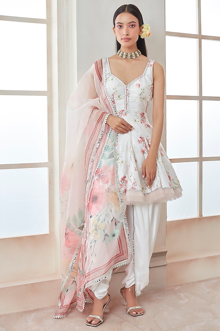 White Satin Tulip Pant Set by Lashkaraa at Pernia's Pop Up Shop